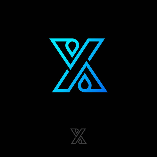 X letter logo. X letter monogram consist of lines and drops, crossed elements. Flat linear style emblem.  - ベクター画像