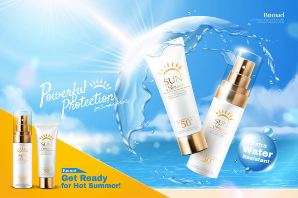 Sunscreen product ads - Διάνυσμα, εικόνα
