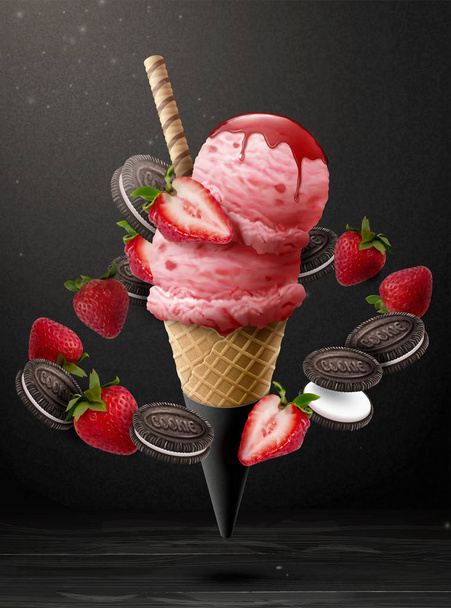 Strawberry ice cream cone ads - Vettoriali, immagini