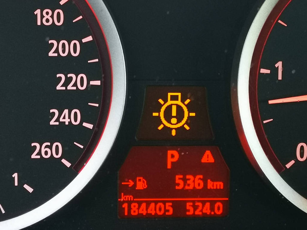Digital car odometer in dashboard. Used vehicle with mileage met - Photo, Image