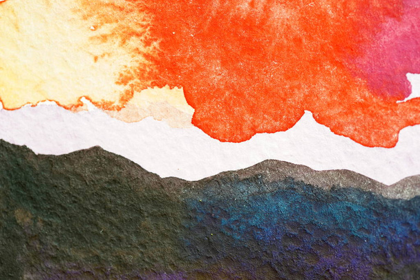 Painted mountains watercolor - 写真・画像