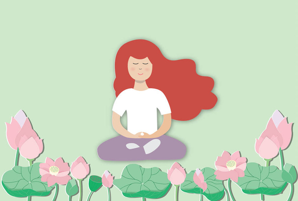 Young woman practicing meditation. - Vector, Image