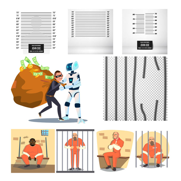 Verhafteter Charakterverbrecher und Gefängnissetzer - Vektor, Bild