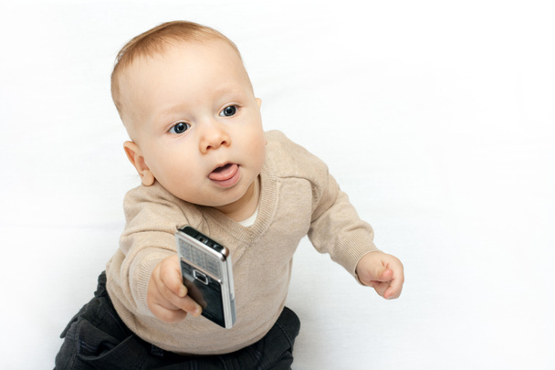 Little boy with mobile phone - 写真・画像