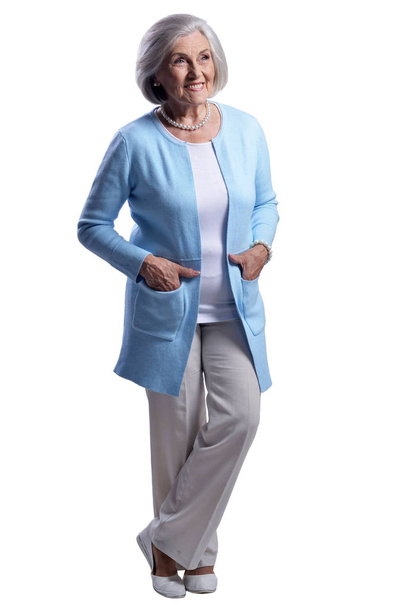 Smiling senior woman isolated on white background - Photo, image