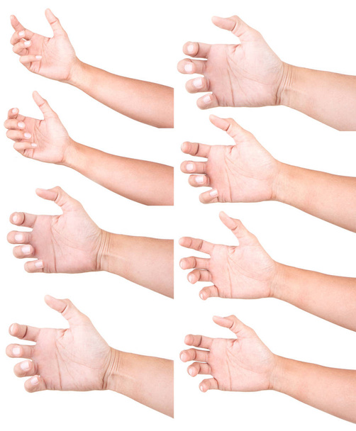 Plusieurs gestes de la main masculine caucasienne isolés sur le fond blanc, ensemble de multiples images. GRAB HAND
. - Photo, image