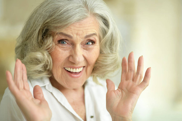Portrait of happy senior woman posing at home - Photo, Image