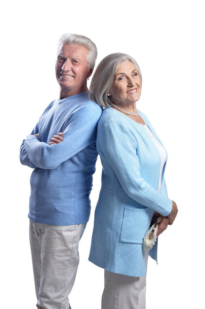Feliz pareja de ancianos aislados sobre fondo blanco
 - Foto, Imagen