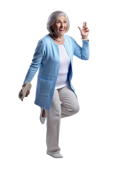 happy senior woman isolated on white background - Foto, afbeelding