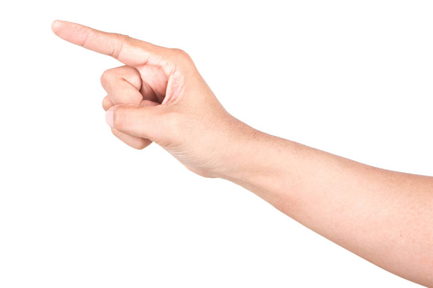 Male Caucasian hand gestures isolated over the white background. Visual Pointing - Photo, Image