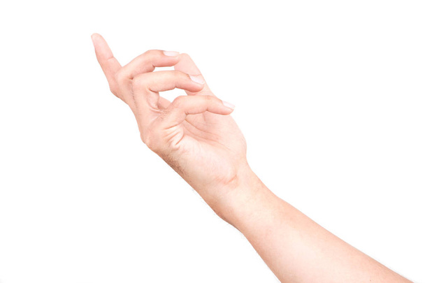 Male Caucasian hand gestures isolated over the white background. - Photo, Image