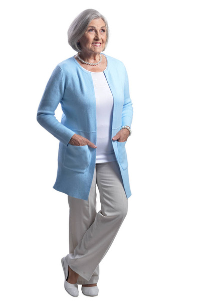 Smiling senior woman isolated on white background - Фото, изображение