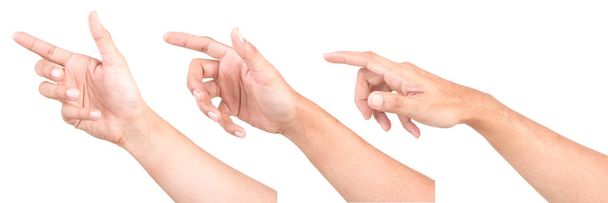 Múltiplos gestos de mãos caucasianas masculinas isolados sobre o fundo branco.Apontar Visual
. - Foto, Imagem