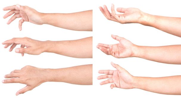 Múltiples gestos masculinos de mano caucásicos aislados sobre el fondo blanco, conjunto de múltiples imágenes
. - Foto, imagen