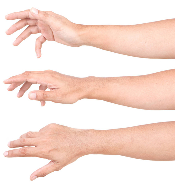 Múltiples gestos masculinos de mano caucásicos aislados sobre el fondo blanco, conjunto de múltiples imágenes
. - Foto, imagen