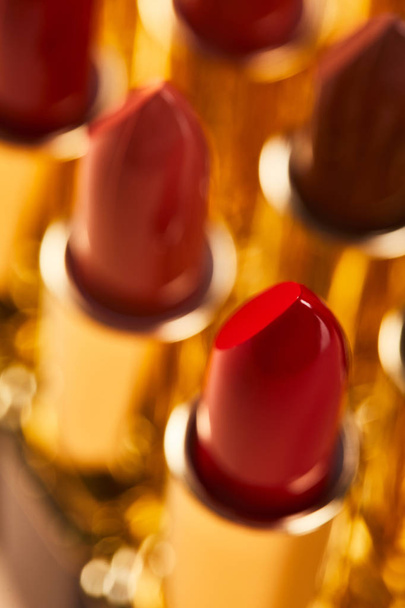 selective focus of various shades of lipstick in tubes - Photo, Image