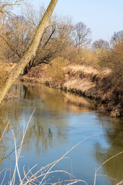meander van Odra rivier in het vroege voorjaar CHKO Poodri in Tsjechische Republiek - Foto, afbeelding