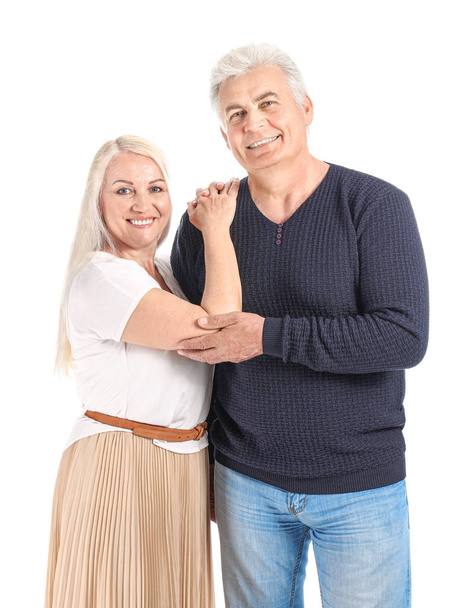 Portrait of happy mature couple on white background - Photo, Image