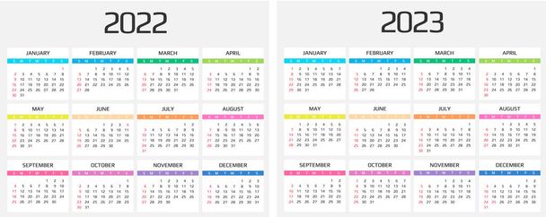 Kalenteri 2022 ja 2023 malli. 12 kuukautta. sisältää loma tapahtuma
 - Vektori, kuva