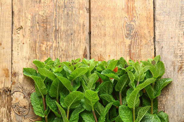 Fresh green mint on wooden background - Фото, зображення