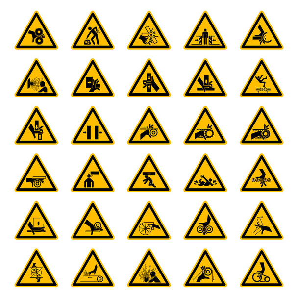 三角形の警告ハザードシンボルラベルは、白い背景、ベクトルイラストレーション上で分離します - ベクター画像