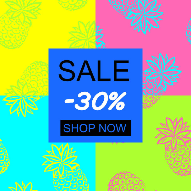 Vector Illustration. Hand draw pineapple. Sale - 30% on seamless - Vector, Image