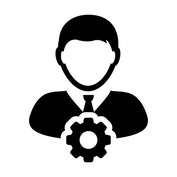Professional icon vector male person profile avatar with gear cogwheel for settings and configuration in flat color glyph pictogram illustration - Vector, Image