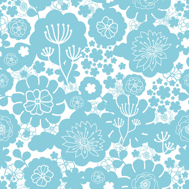 Lovely blue florals silhouettes seamless pattern background - Вектор, зображення