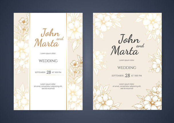 Invitación de boda con flores de oro. eps10
 - Vector, Imagen