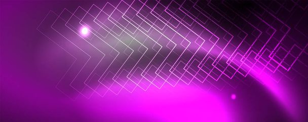 Modelo de techno neon brilhante. Fundo de linhas de néon, raios laser de estilo 80
 - Vetor, Imagem