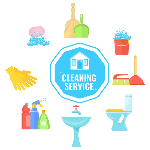 Banner template with home and office cleaning tools. - Vector, Image