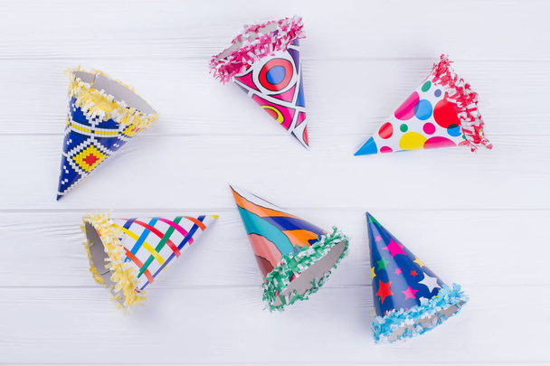 Colorful party hats, top view. - Photo, Image