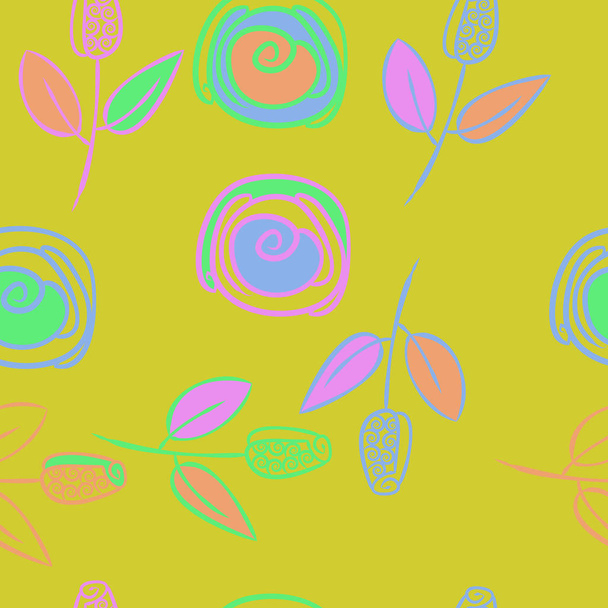 Seamless pattern of abstract colorful flowers and bugs - Vettoriali, immagini