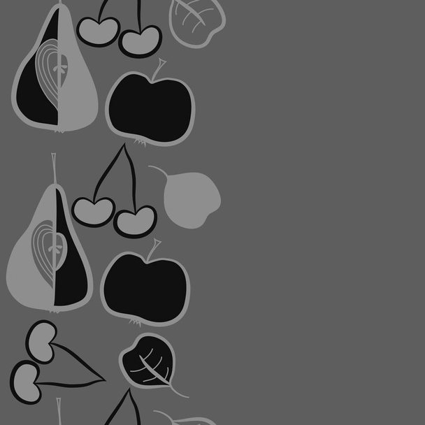 Vertical motif, doodles, fruits, cherries, pears,leaves,grains,apples, seamless, copy space. Vector illustration - Διάνυσμα, εικόνα