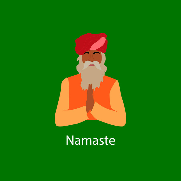 Namaste texto e índio homem em traje nacional
  - Vetor, Imagem