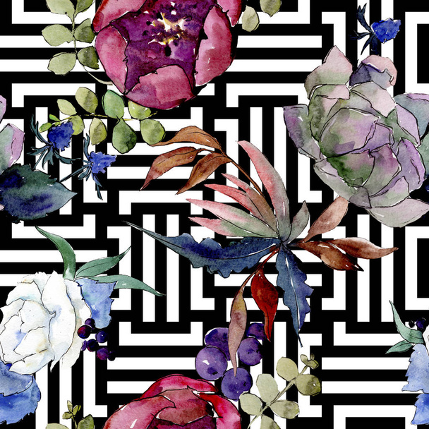Bouquet floral botanical flowers. Watercolor background illustration set. background pattern. - Photo, Image