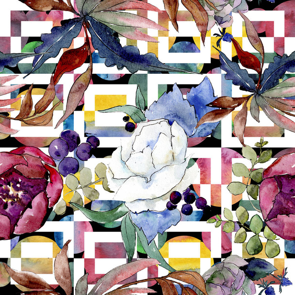 Blumenstrauß botanische Blumen. Aquarell Hintergrundillustration Set. Hintergrund-Muster. - Foto, Bild
