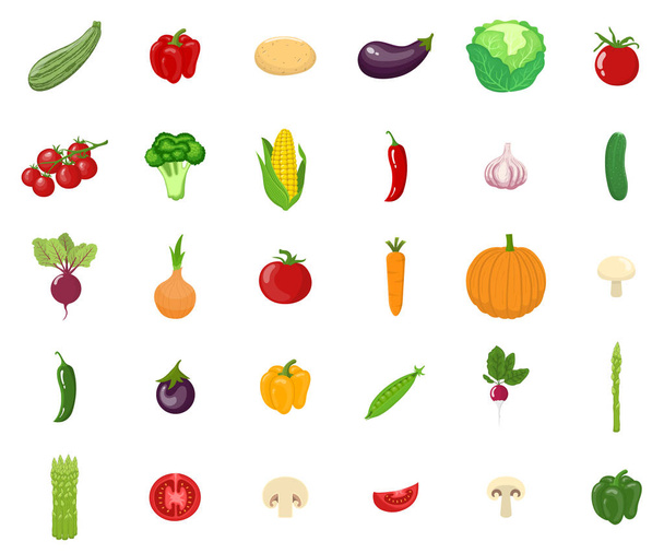 Набор овощей изолированы на белом фоне. Вегетарианская органическая здоровая еда. Векторная иллюстрация для дизайна
. - Вектор,изображение