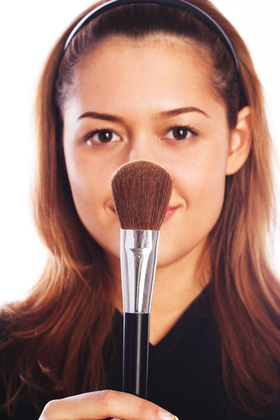 Cosmetician over white background - Photo, Image