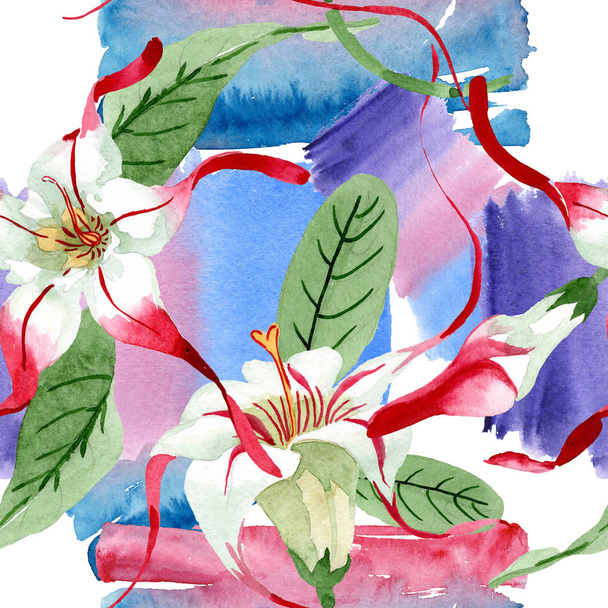 Red white strophantus floral flowers. Watercolor background illustration set. Seamless background pattern. - Photo, Image
