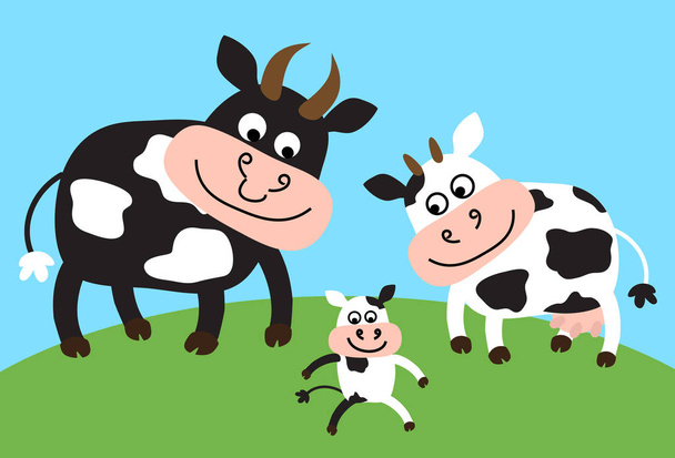 Toro e mucca con un bambino su sfondo blu. Illustrazione vettoriale
. - Vettoriali, immagini