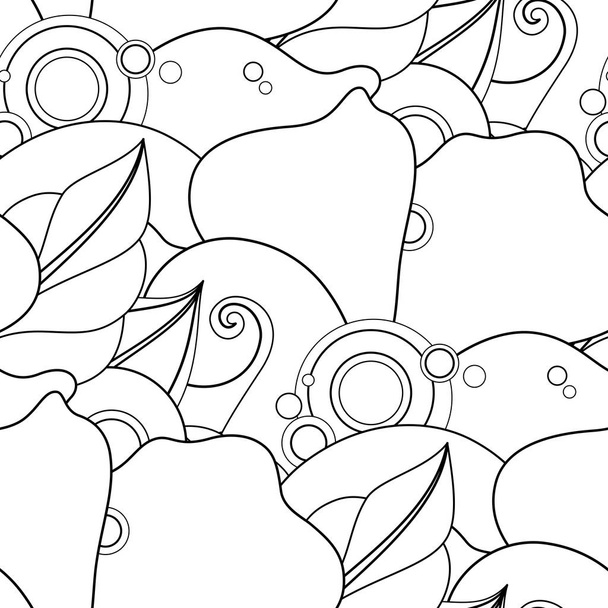 Monochrome Seamless Pattern with Floral Motifs. Endless Texture with Flowers and Leaves in Doodle Line Style - Vetor, Imagem