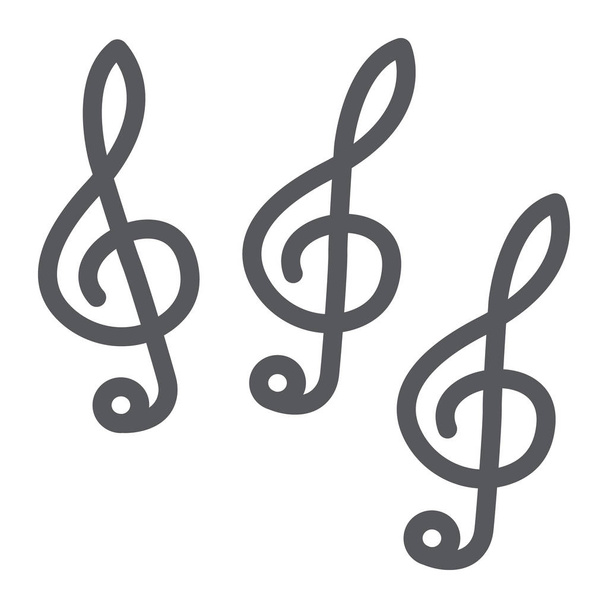 Notenschlüssel-Zeilensymbol, Musik und Note, Notenschlüsselzeichen, Vektorgrafik, ein lineares Muster auf weißem Hintergrund. - Vektor, Bild