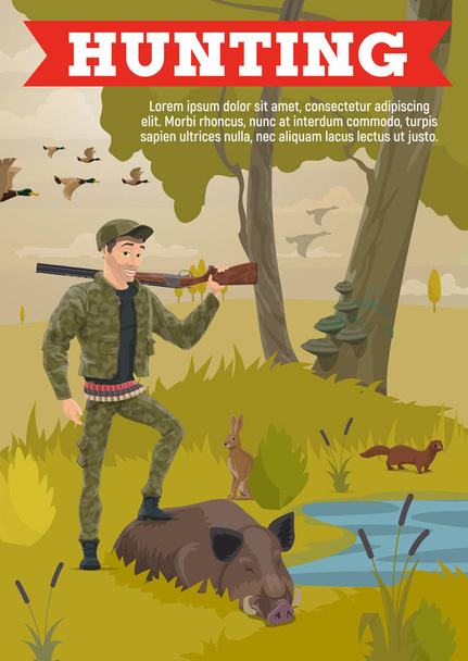 Animales de temporada de caza, trofeo cazador jabalí
 - Vector, imagen