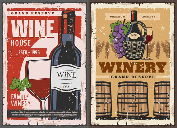 Wine house barrel and winery grand reserve drinks - Vector, Image