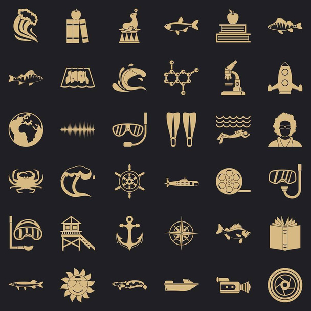 Oceanologist Icons set, basit tarzı - Vektör, Görsel