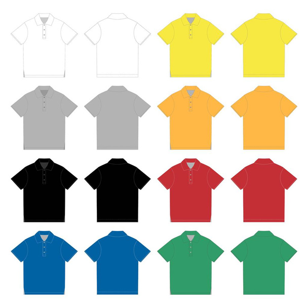 Набір шаблонів дизайну футболки поло. Технічний ескіз унісекс футболки поло
 - Вектор, зображення