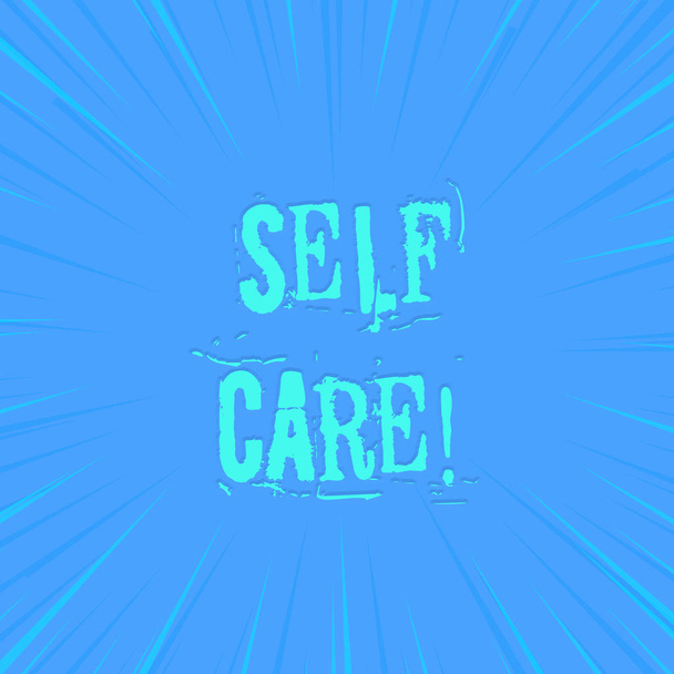 Text sign showing Self Care. Conceptual photo practice of taking action preserve or improve ones own health photo of Light shines on the edges centre is not exposed any glow. - Photo, Image
