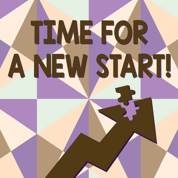 Text sign showing Time For A New Start. Conceptual photo something is supposed to begin right now Fresh job Colorful Arrow Pointing Upward with Detached Part Like Jigsaw Puzzle Piece. - Photo, Image