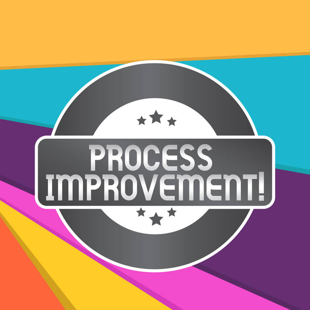 Word writing text Process Improvement. Business concept for Optimization Meet New Quotas Standard of Quality Colored Round Shape Label Badge Stars Blank Rectangular Text Box Award. - Photo, Image